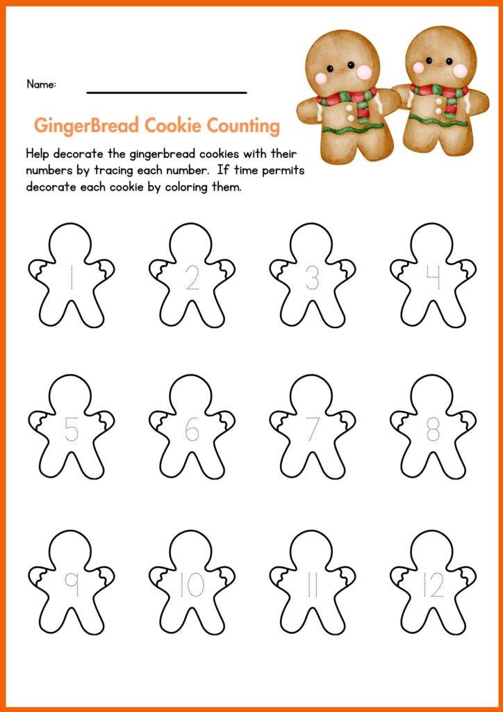 Gingerbread cookie counting worksheet 2