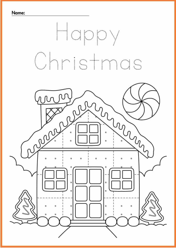 Image showing color the picture and trace the Happy christmas