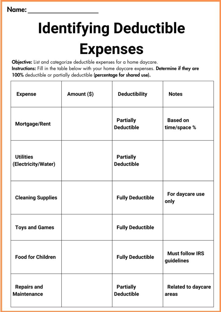 image showing Ientifying Deductible Expenses worksheet 