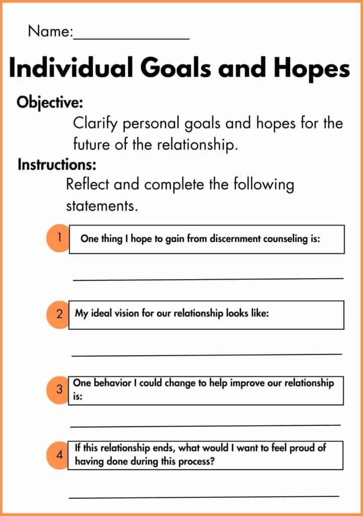 image showing Individual Goals and Hopes worksheet 