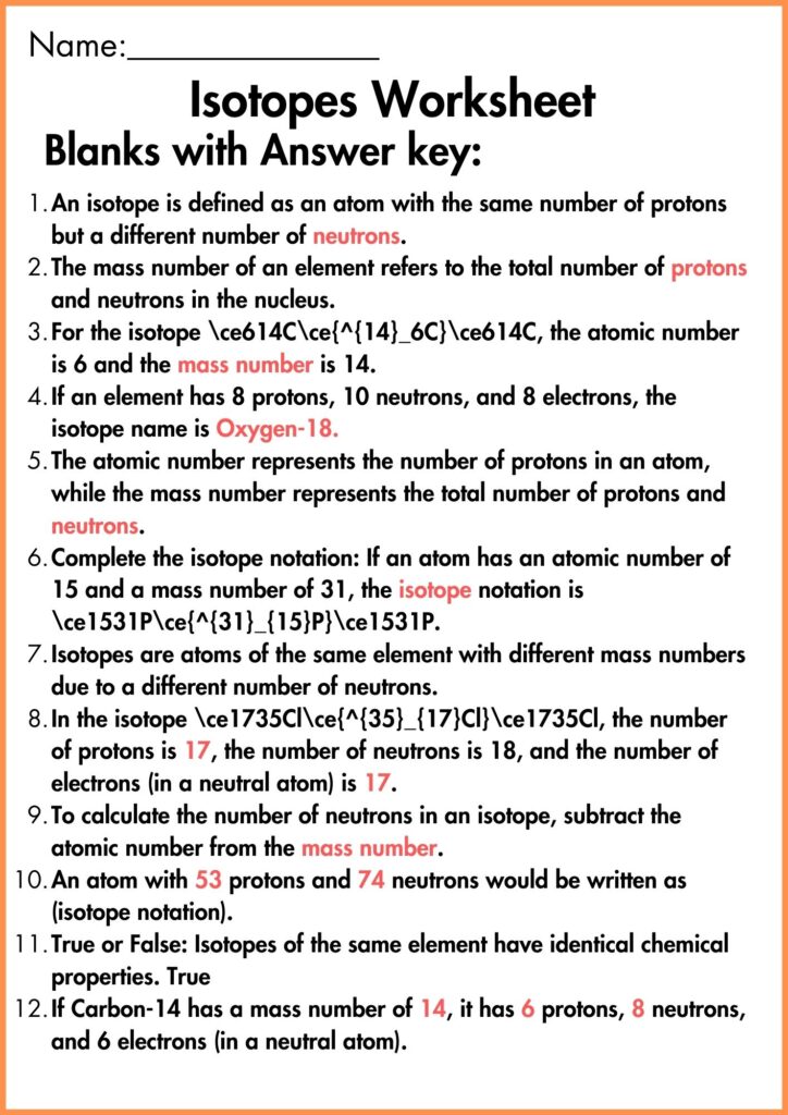 image showing Isotopes Worksheet 3