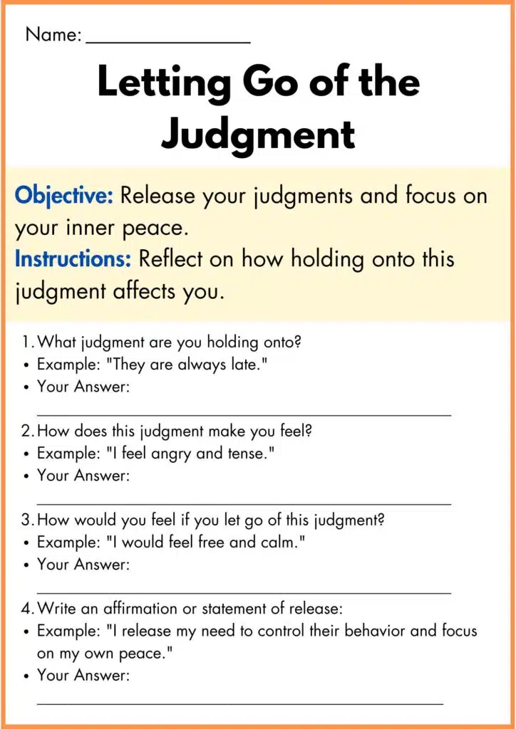 image showing Letting Go of the Judgment worksheet 