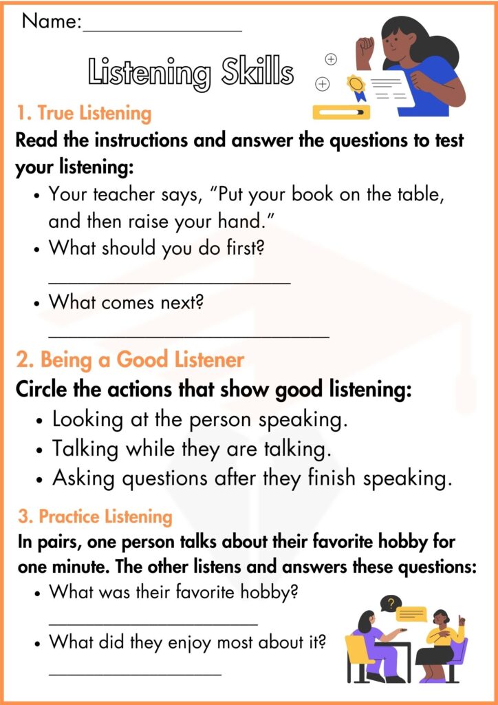 image showing Listening Skills worksheet 