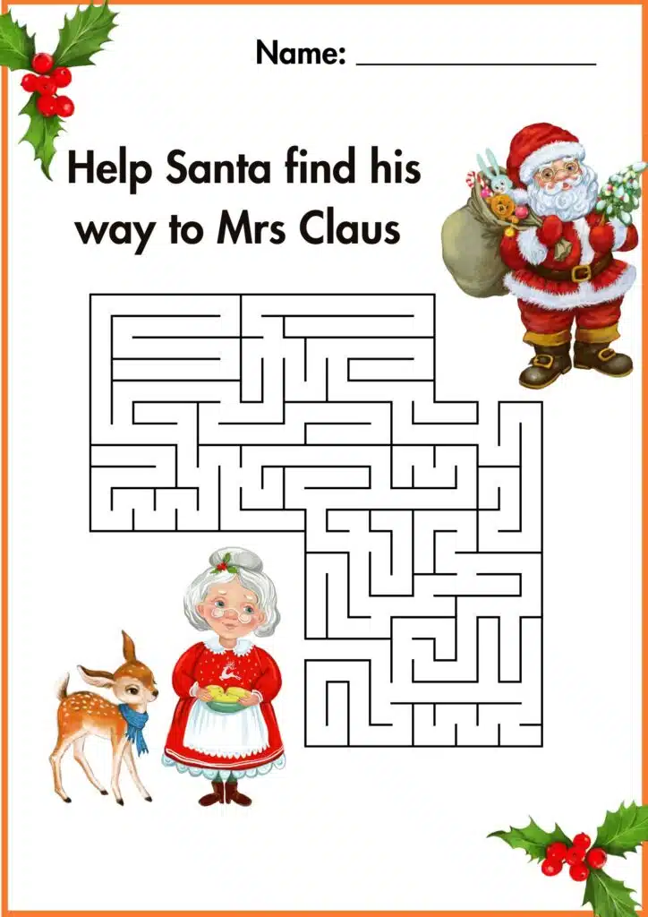 Image showing Christmas Maze Worksheets for Kindergarten