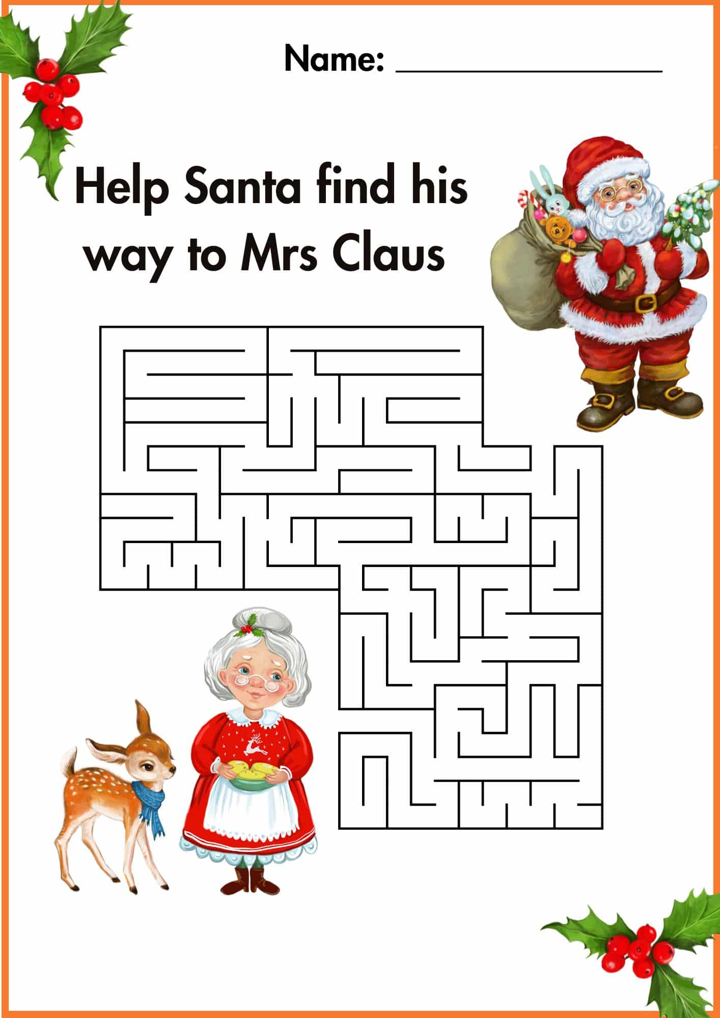 Christmas Maze Worksheets for Kindergarten