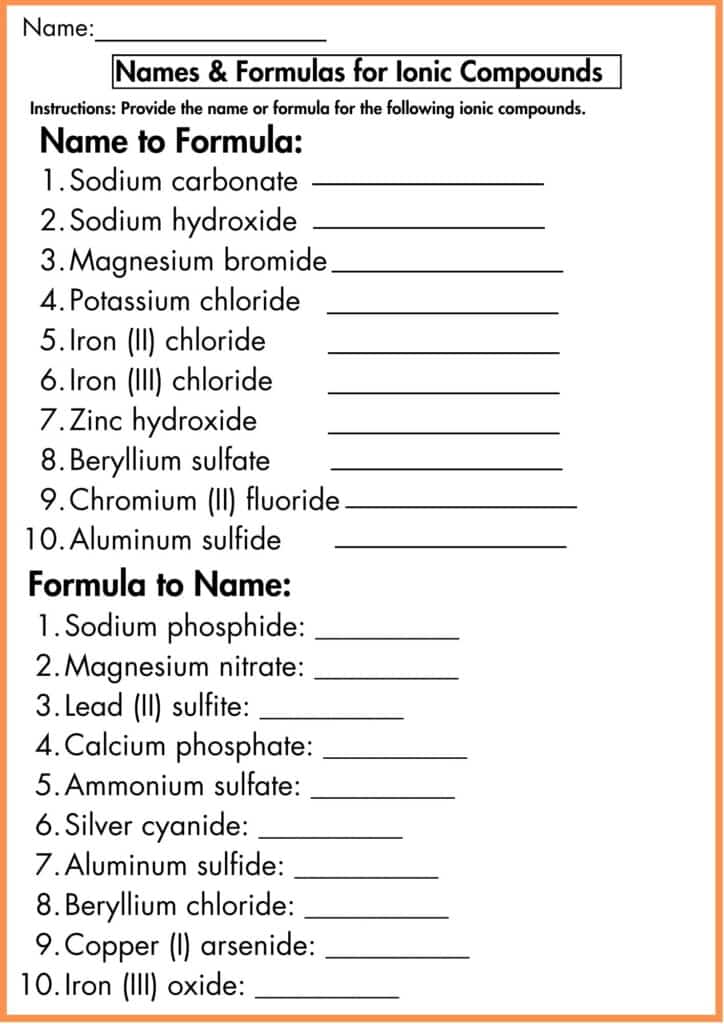 image showing Names & Formulas for Ionic Compounds worksheet 