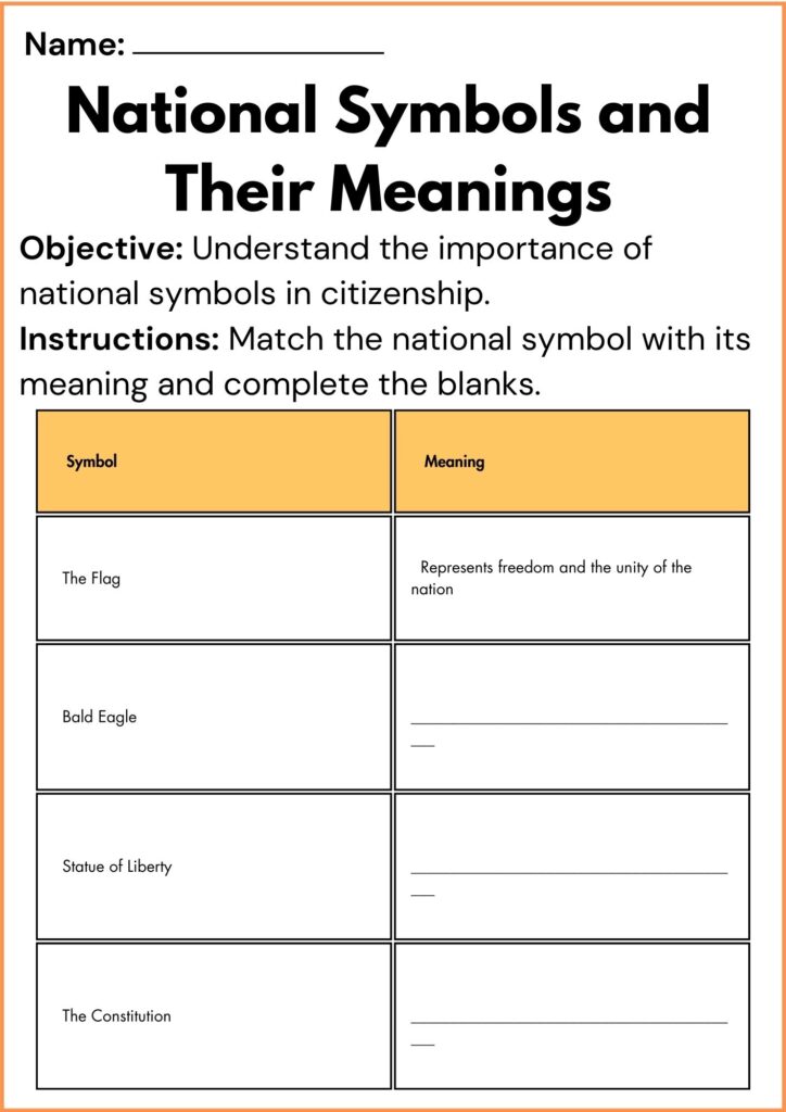 image showing National Symbols and Their Meanings worksheet 