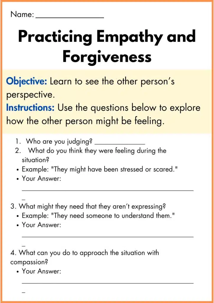 image showing Practicing Empathy and Forgiveness worksheet 