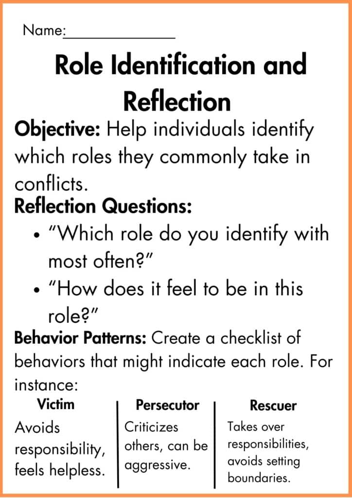image showing Role Identification and Reflection  karpman drama triangle worksheet 