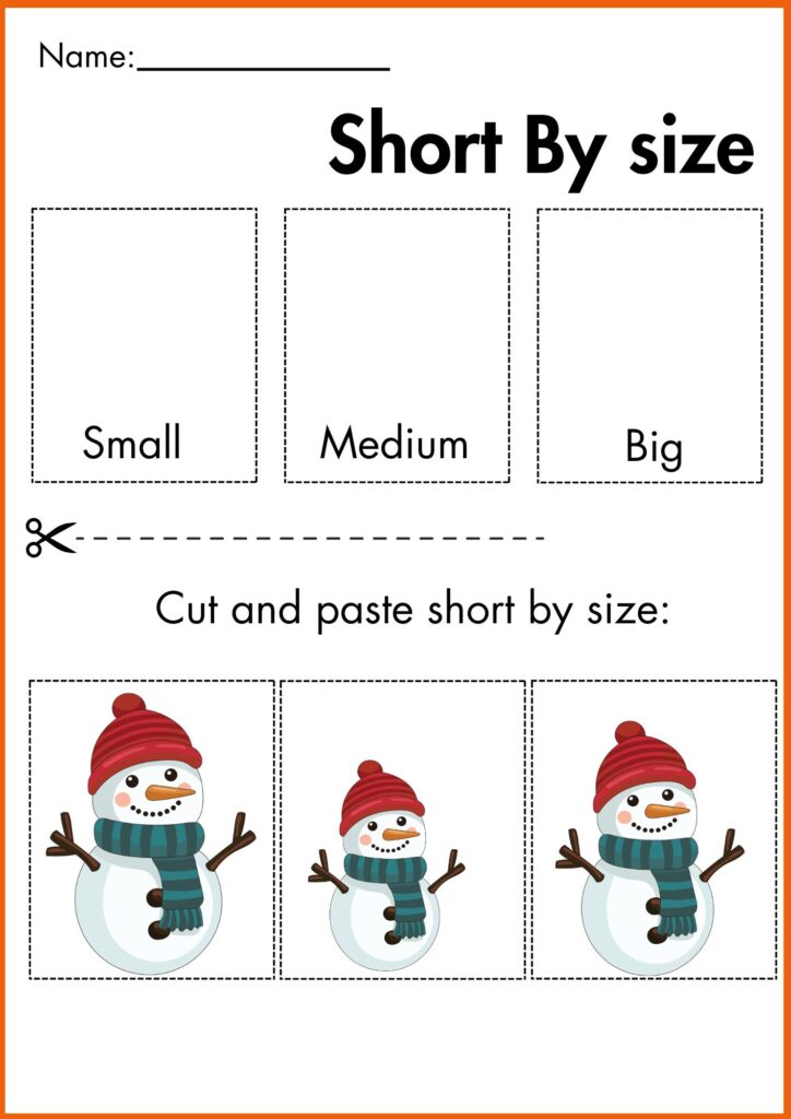 Short By size Snowman Family Sorting worksheets 2