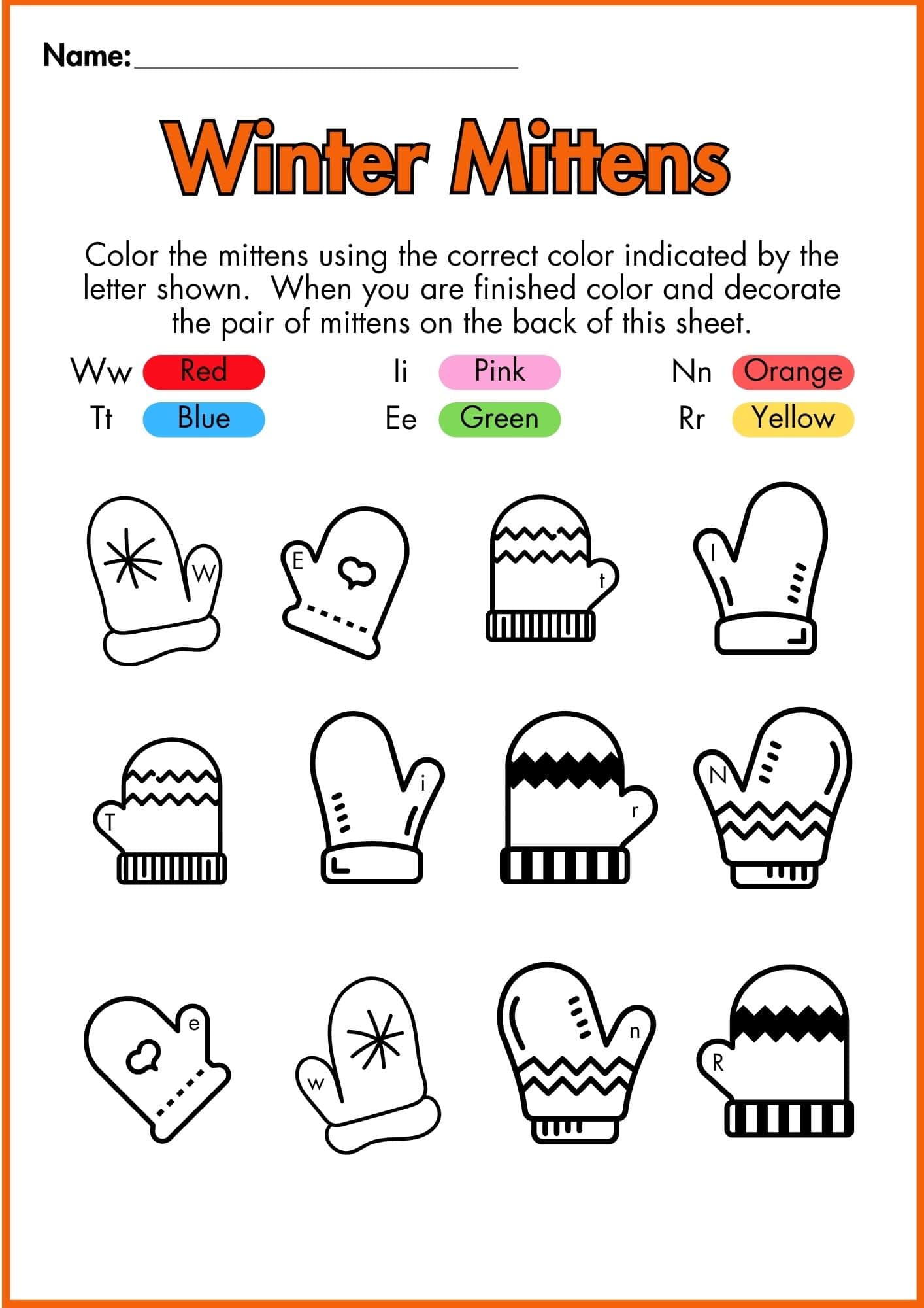 Winter Worksheets for kindergarten