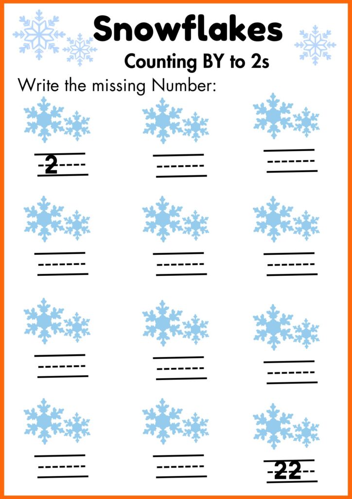 Write the missing Number snowflakes counting workshheet1