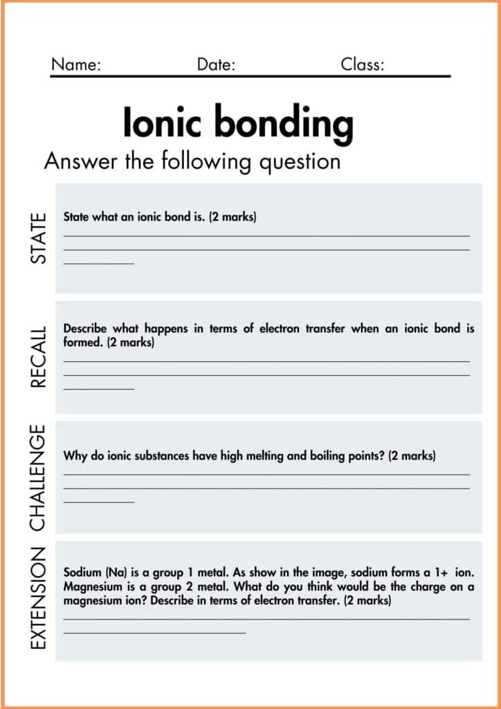 image showing answer question Ionic bonding worksheet 