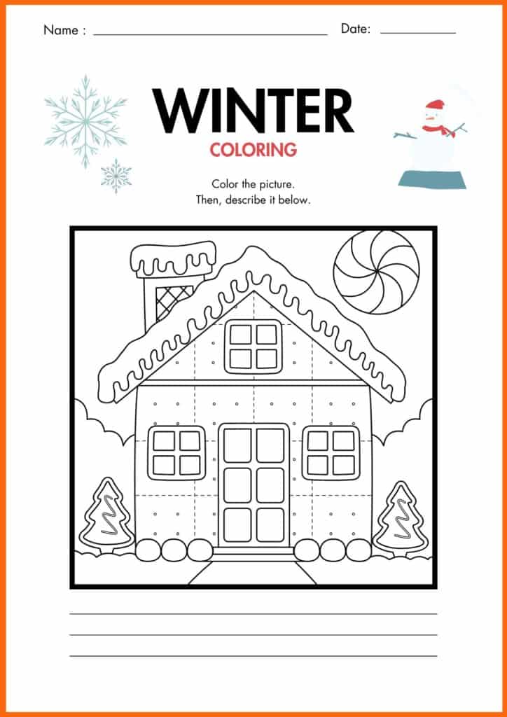 christmas house winter coloring worksheets 5