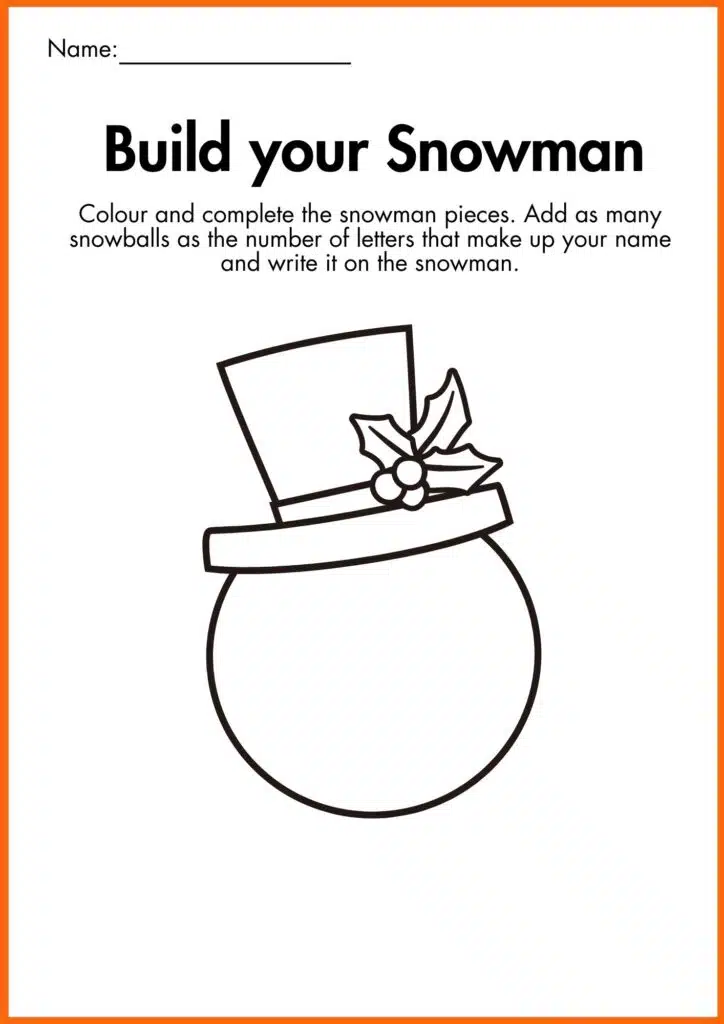 color and complte snowman pieces worksheets 1