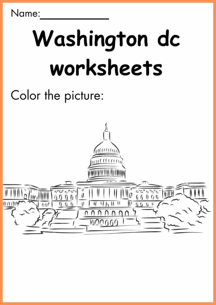 image showing color the picture Washington dc worksheets 