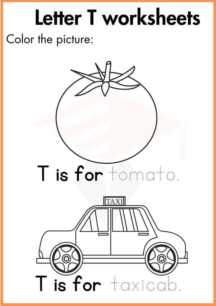 image showing color the tomato and taxicab worksheet 