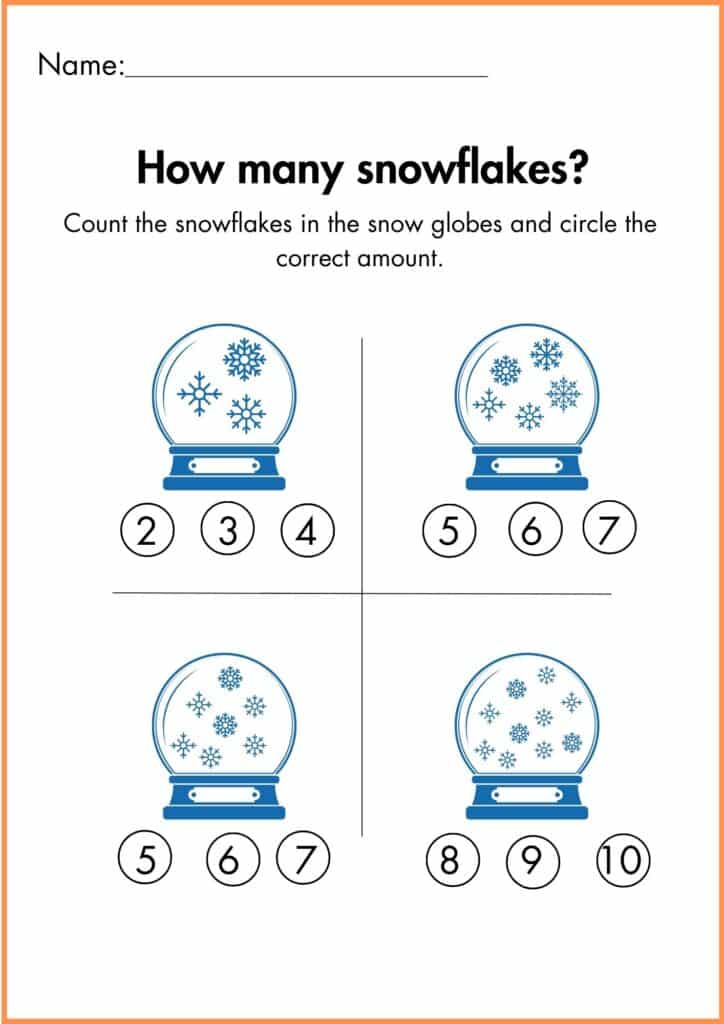 count and circle Snowflakes Counting worksheets 2