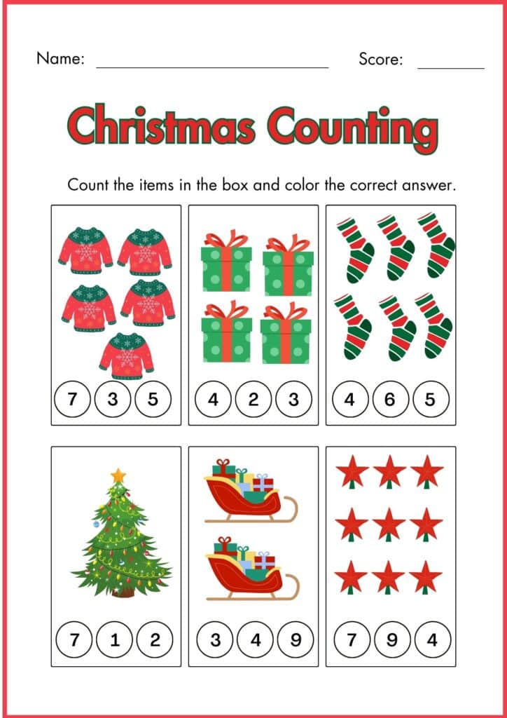Image showing christmas write correct answer counting worksheets