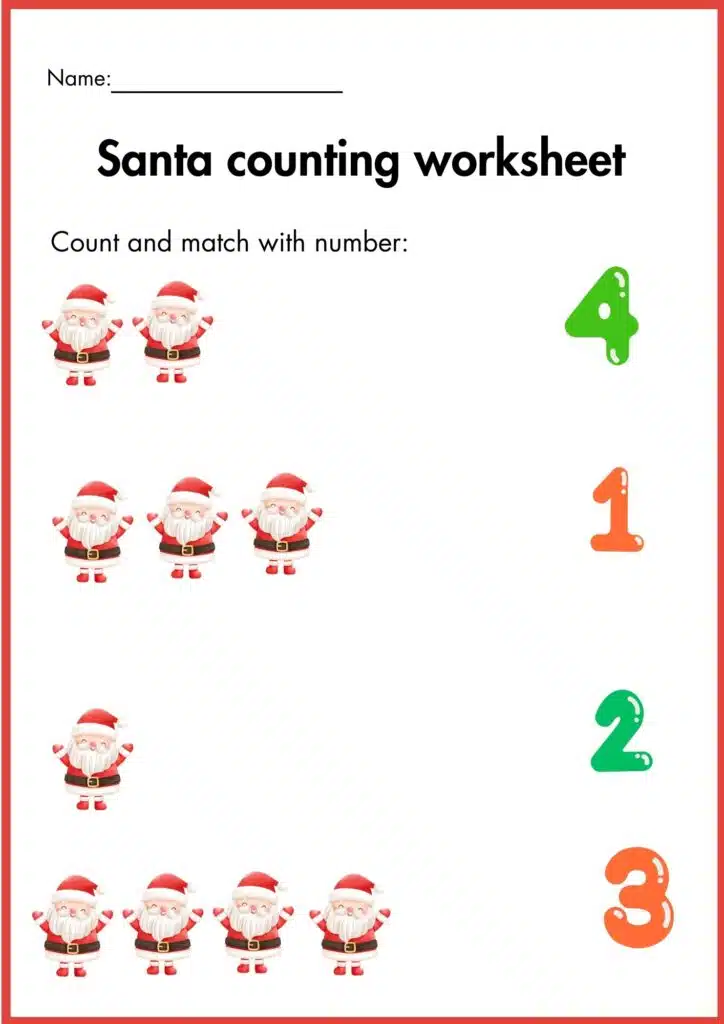 count and match santa worksheet 2