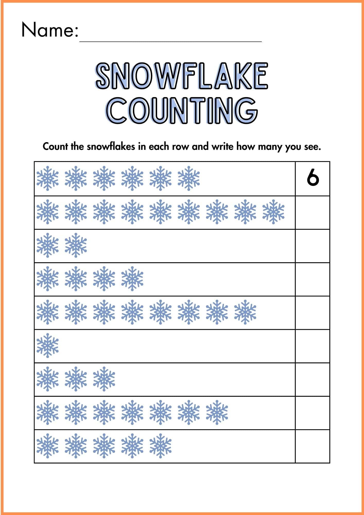 Snowflakes Counting worksheets