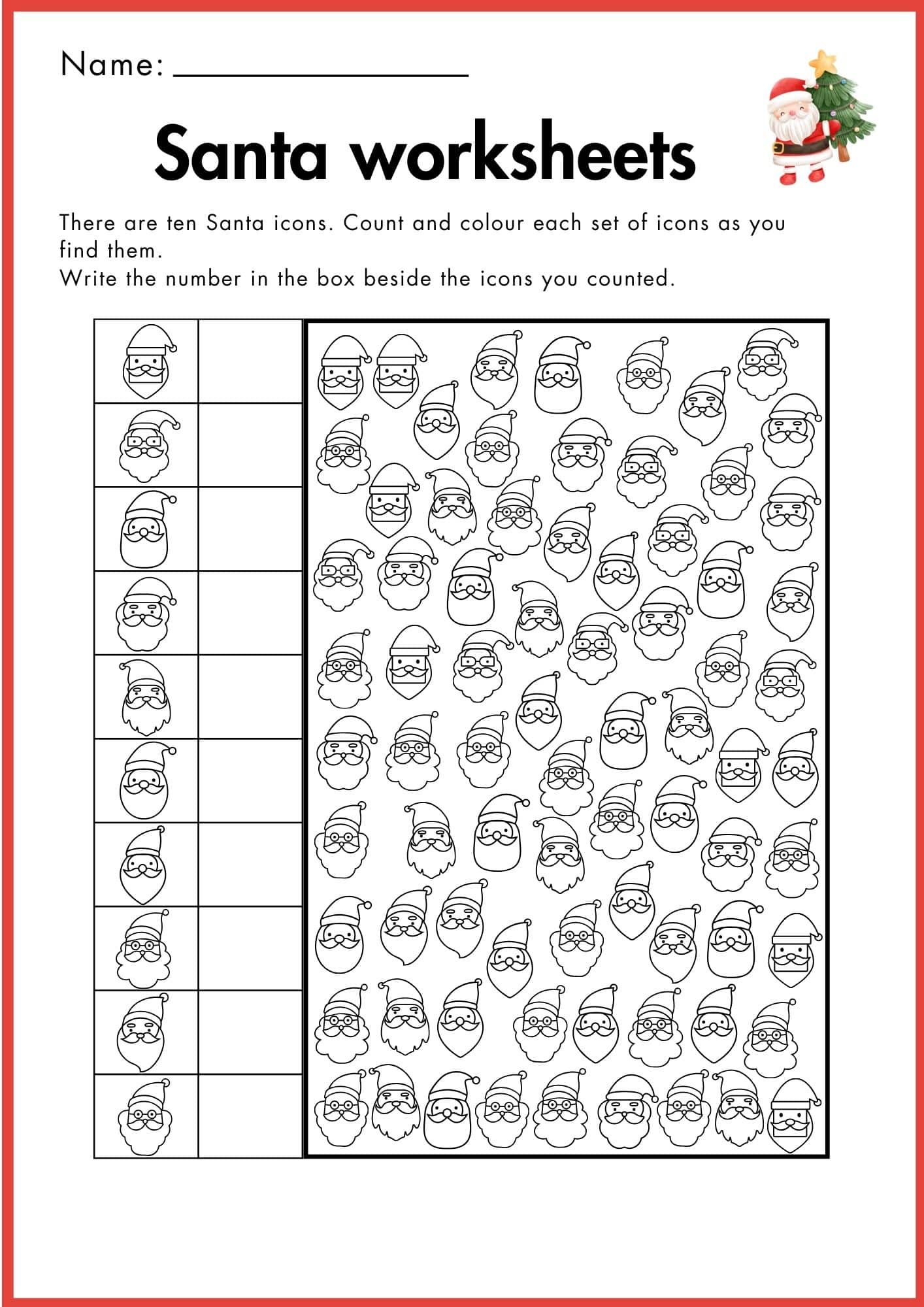 Santa counting worksheets