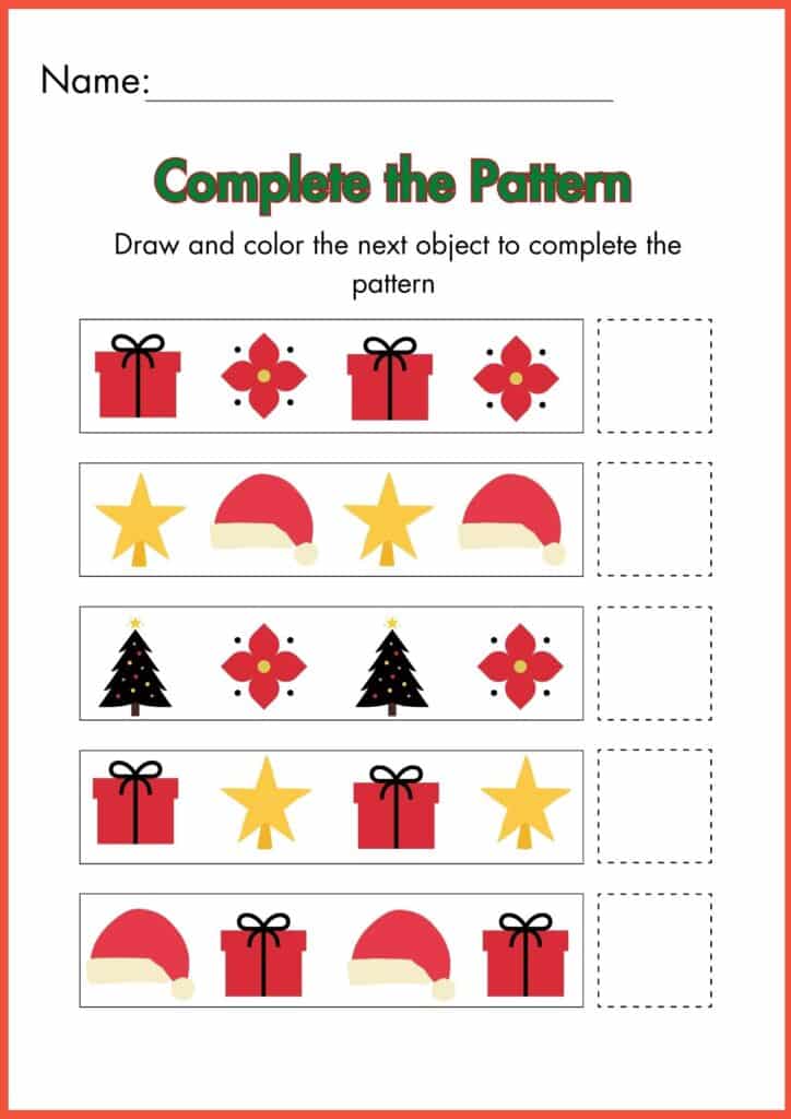 Image showing Christmas Patterns Draw and color the Next Object worksheets