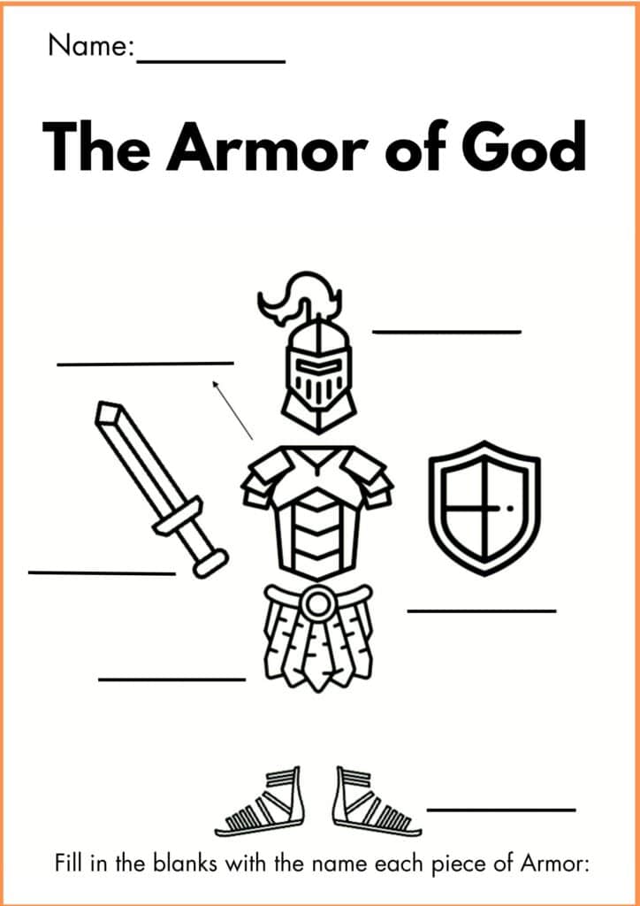 image showing fill the blanks The Armor of God worksheets 