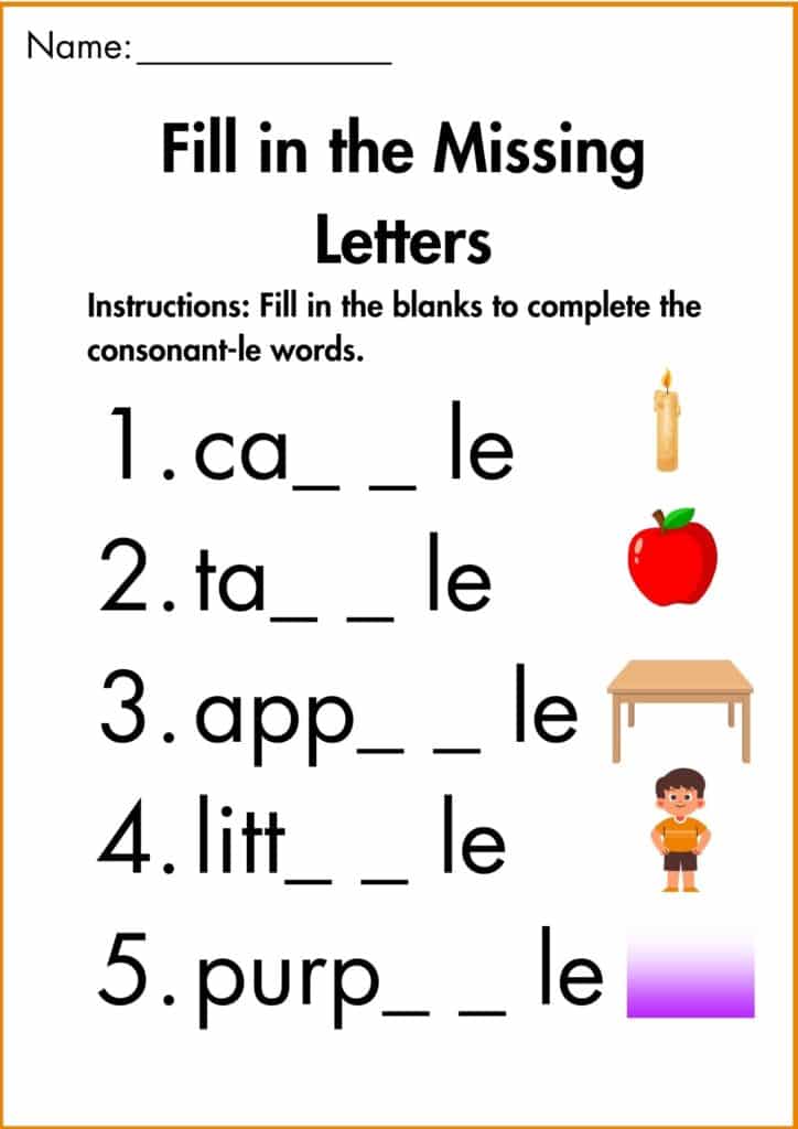 Image showing fill the missing letter consonant le worksheets 