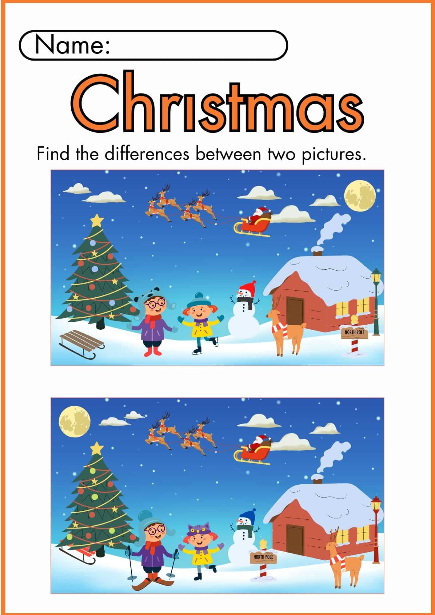 Christmas Spot the differences Worksheets for kindergarten