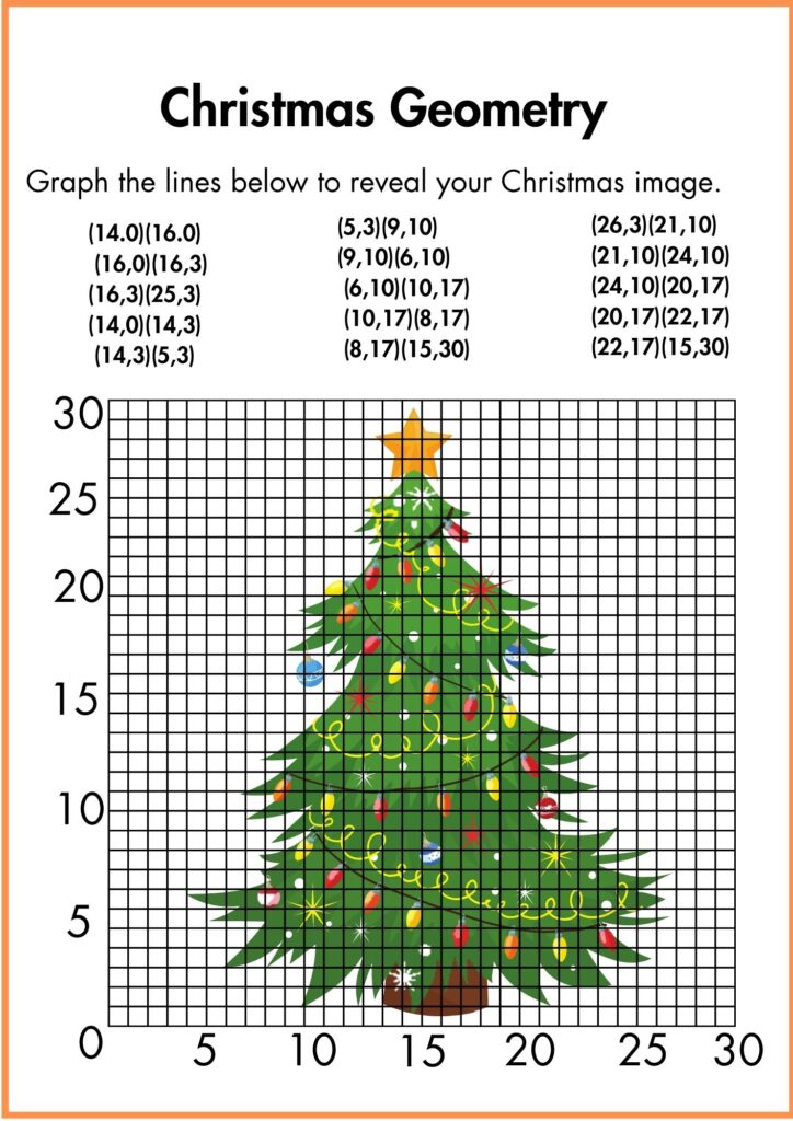 Image showing Christmas Geometry worksheets Graph the lines below to Reveal your christmas image
