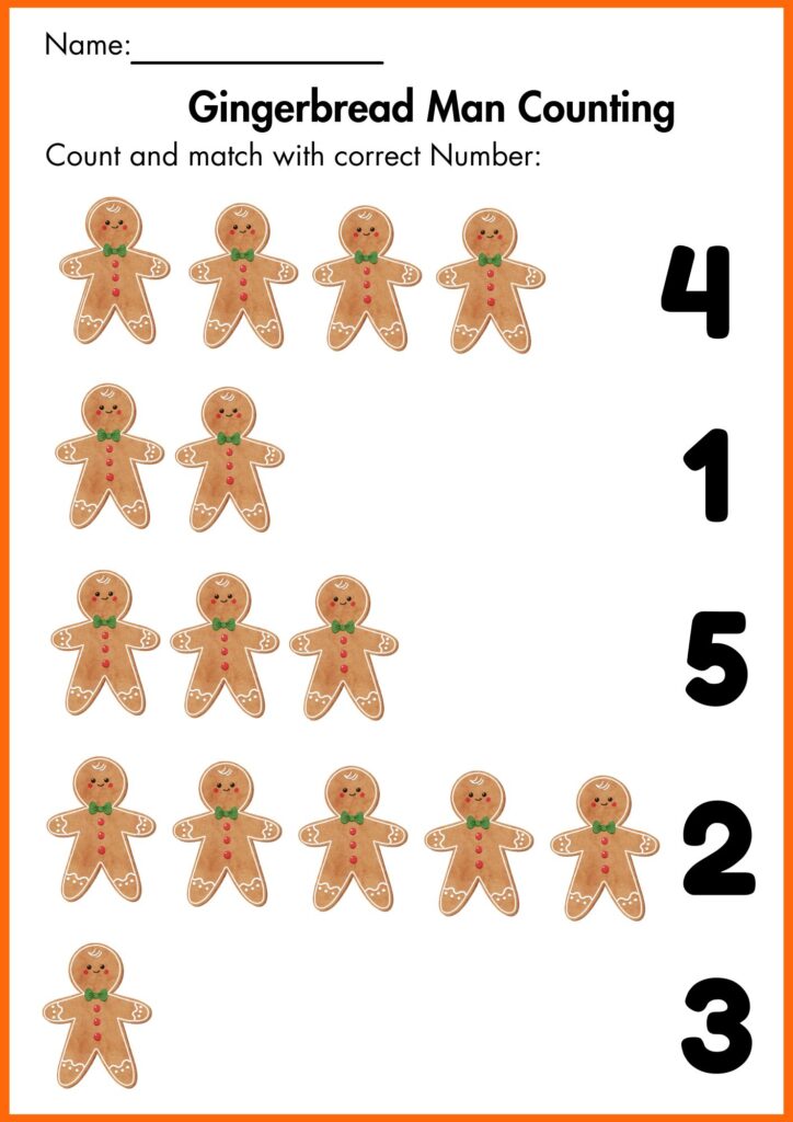 match Gingerbread Man Counting worksheet 2