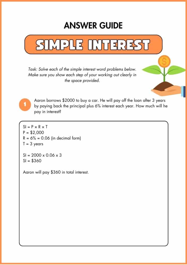 image showing simplte intrest answer key word problem worksheet 