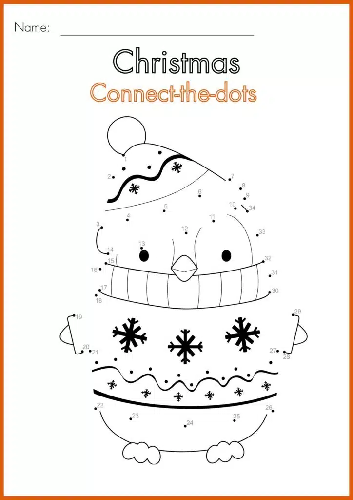 snowman Connect the dots worksheet 4