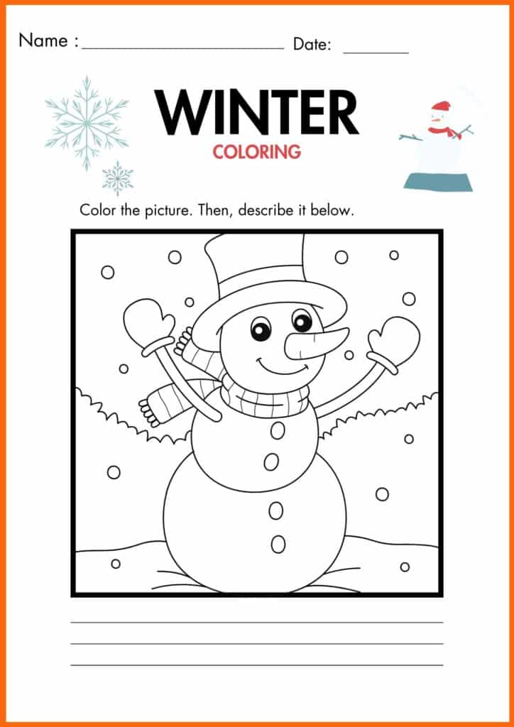 snowman winter coloring worksheets 2