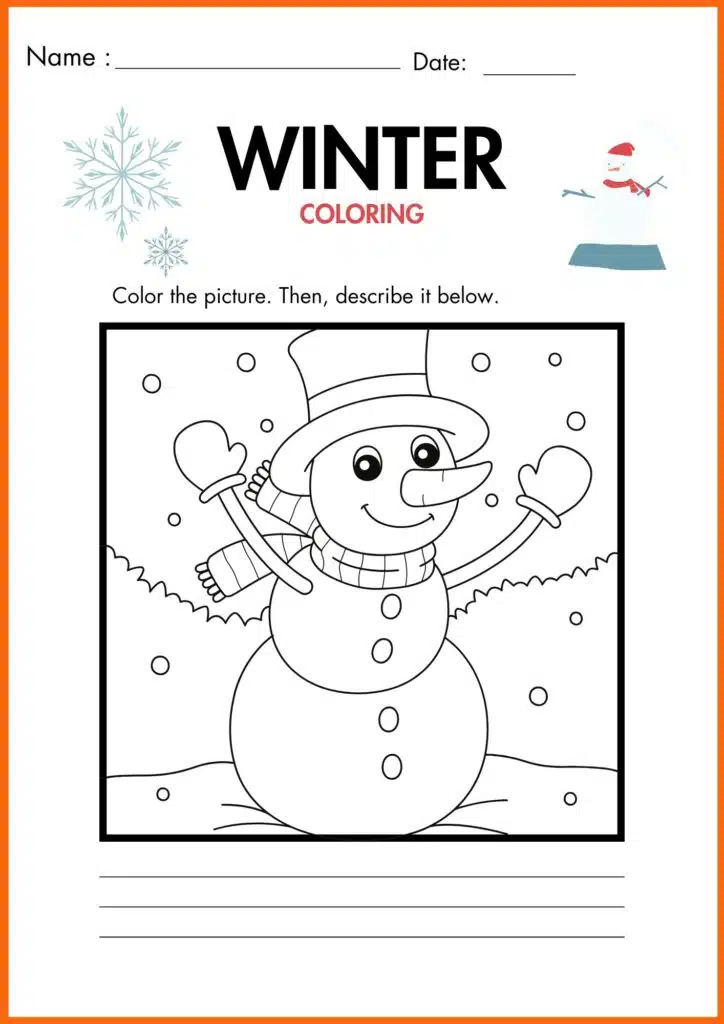 snowman winter coloring worksheets 2