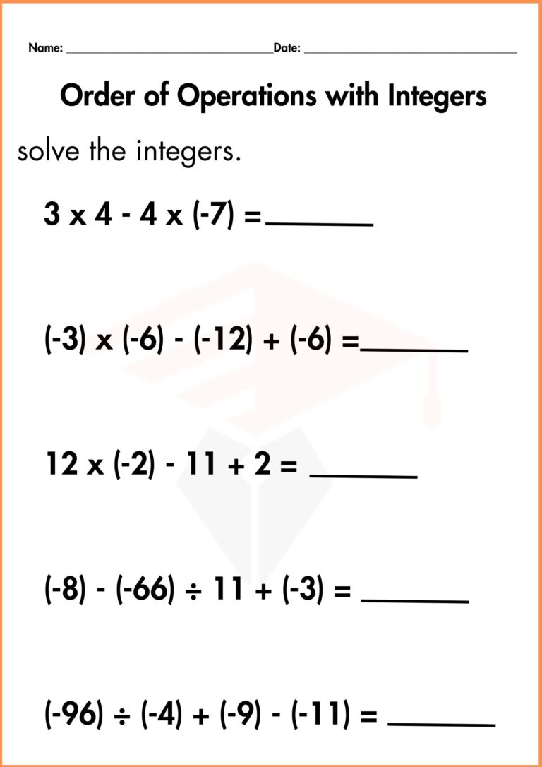 Integer Operations Worksheet