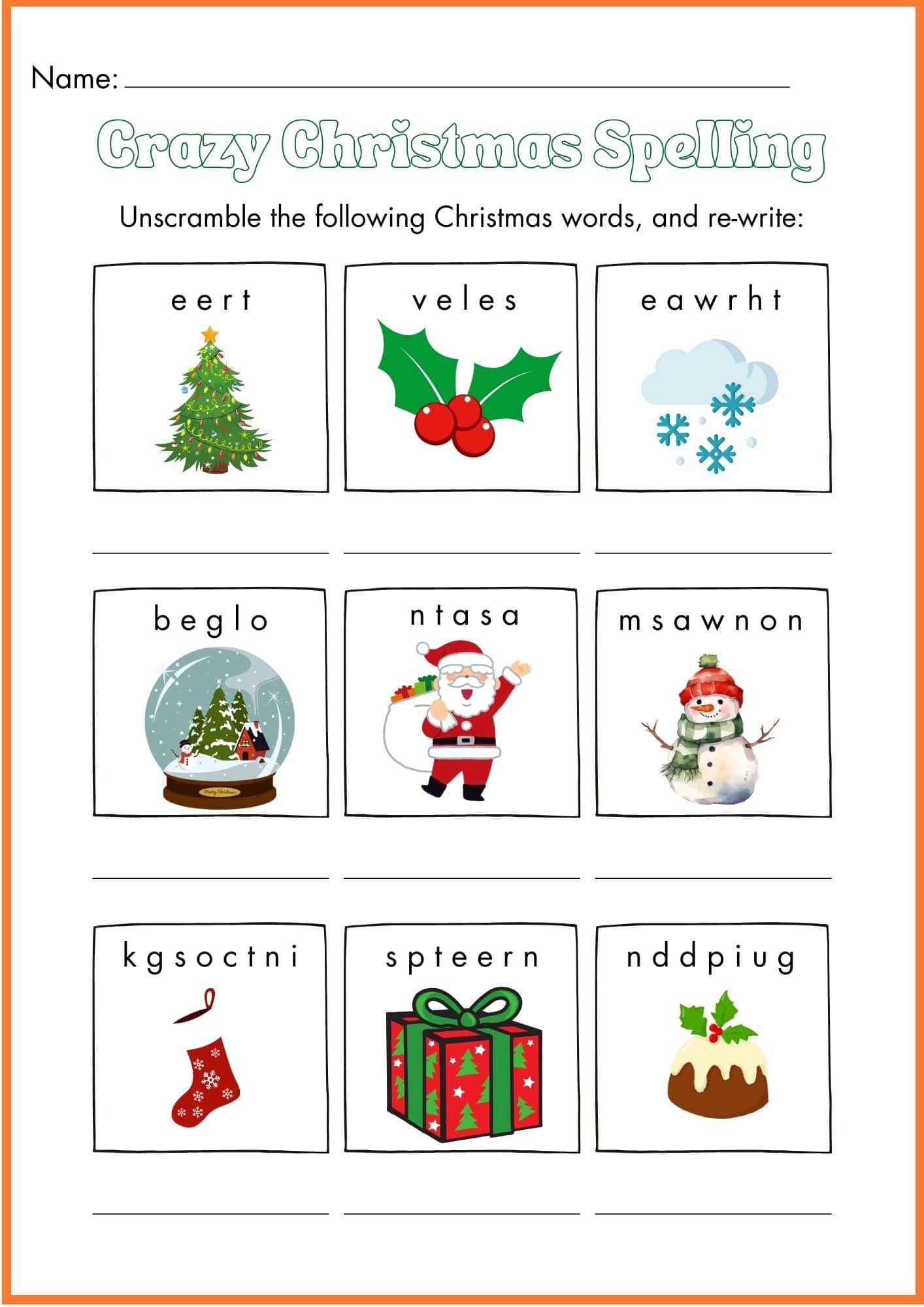 Christmas Spelling Worksheets for Kindergarten (Free Printable & Download Now!)