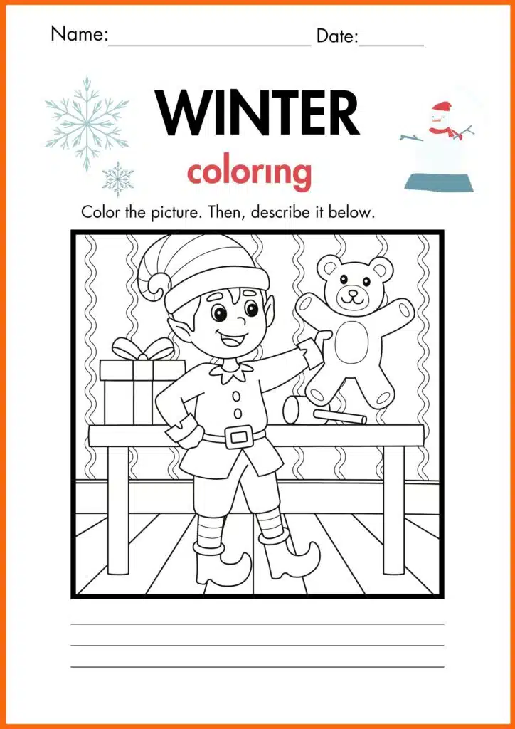 teady bear winter coloring worksheets 3