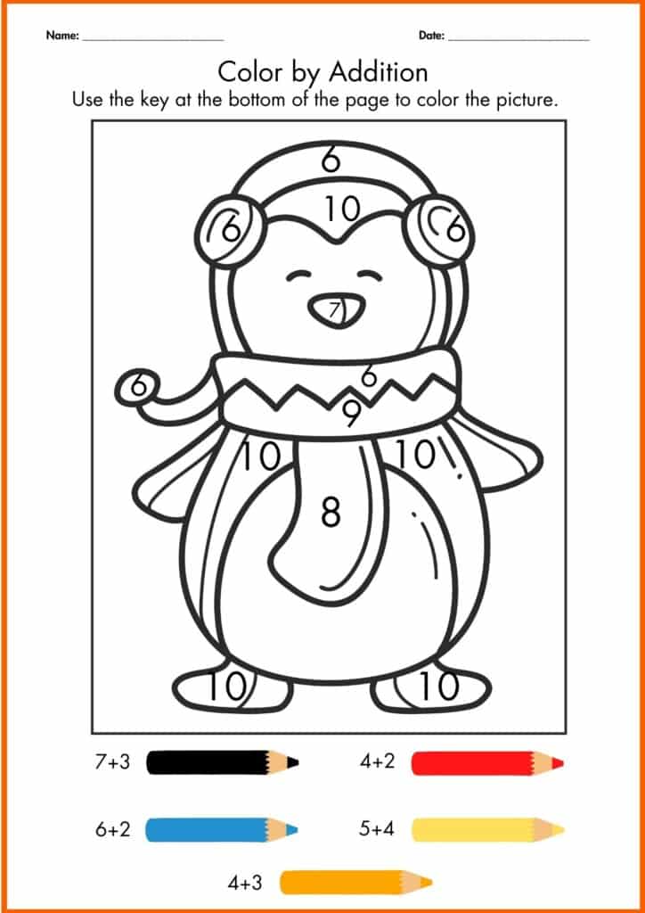 use color winter addition worksheet 4