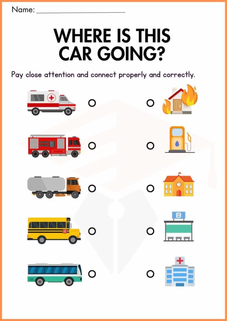 image showing where is this going matching worksheet 