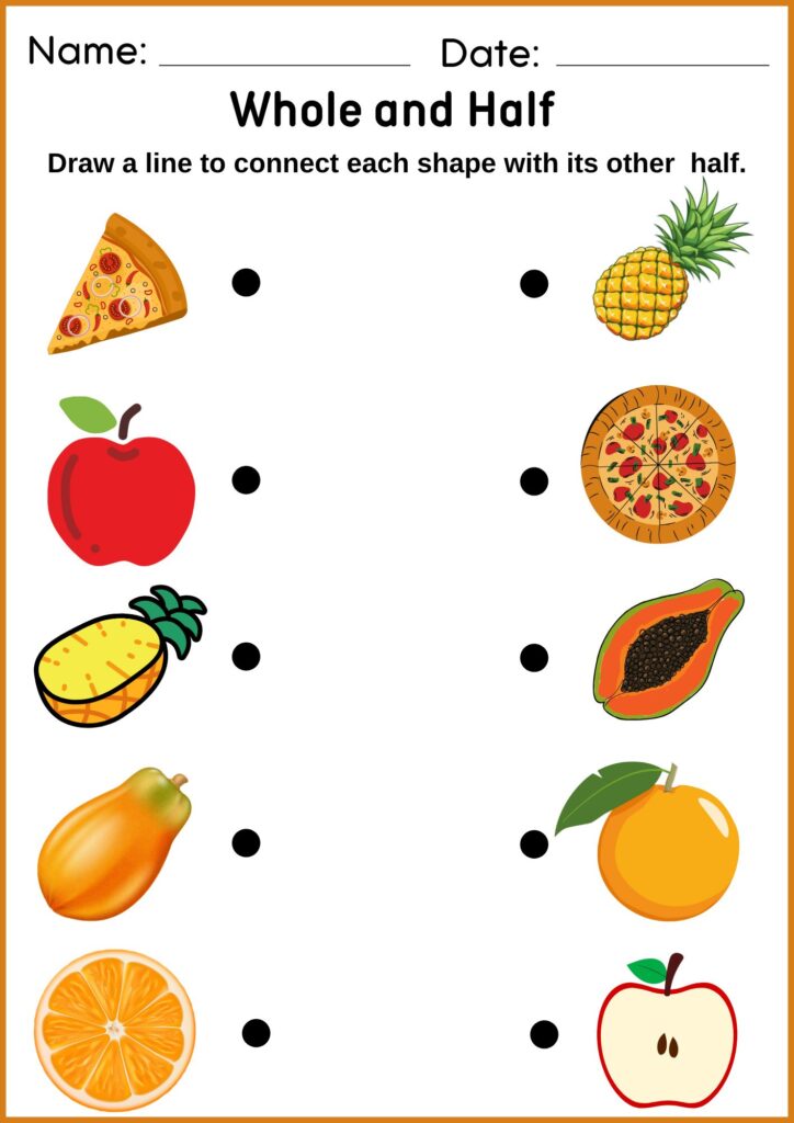 image showing whole and half worksheets kindergarten
