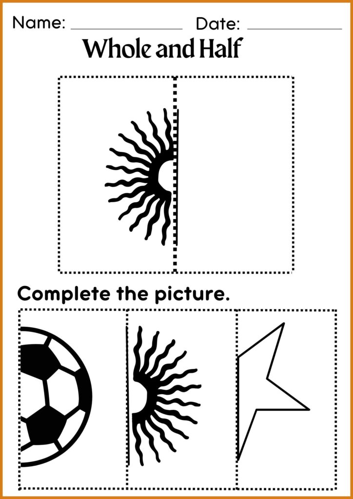 image showing whole and half worksheets kindergarten