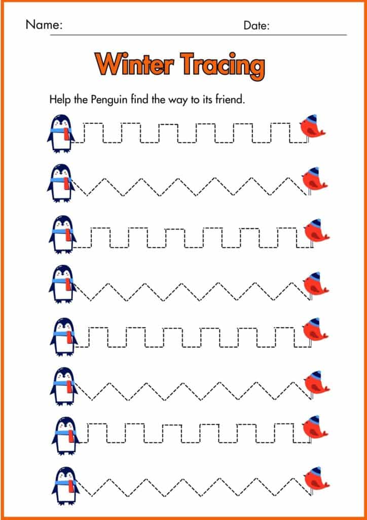 winter tracing worksheet 3