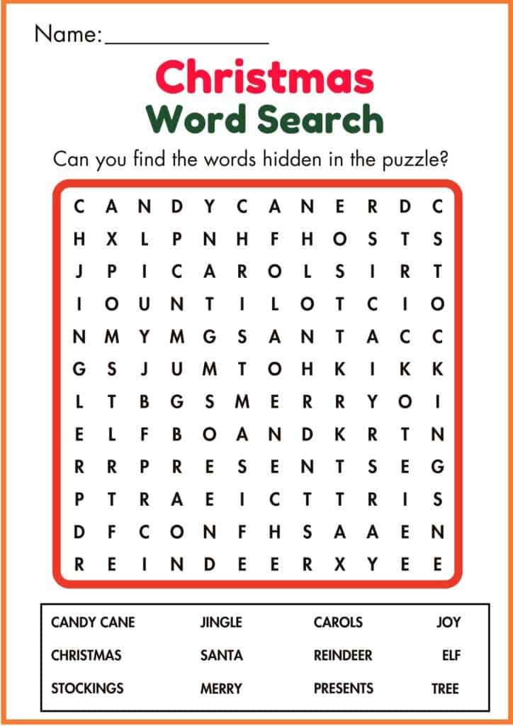 Image showing Find the words Hidden in the puzzle christmas word search worksheet