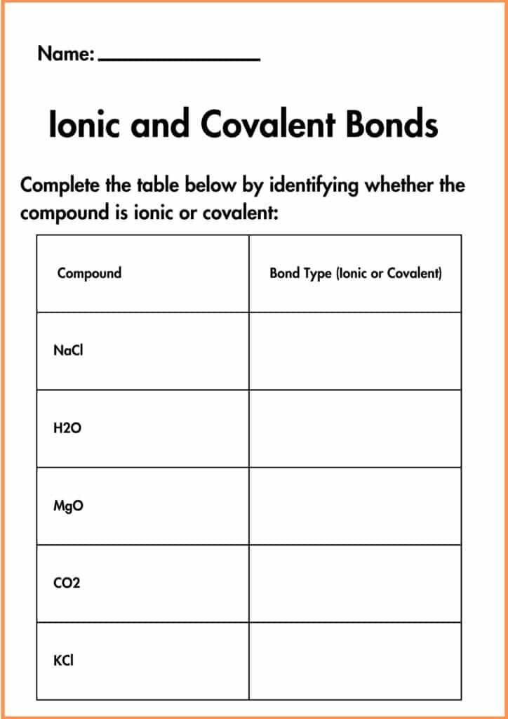 image showing write Ionic and Covalent Bonds worksheet 