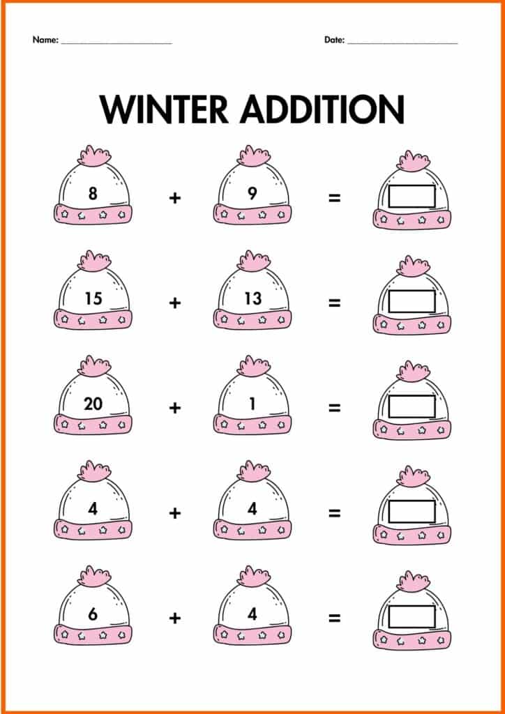 write the answer winter addition worksheet 2