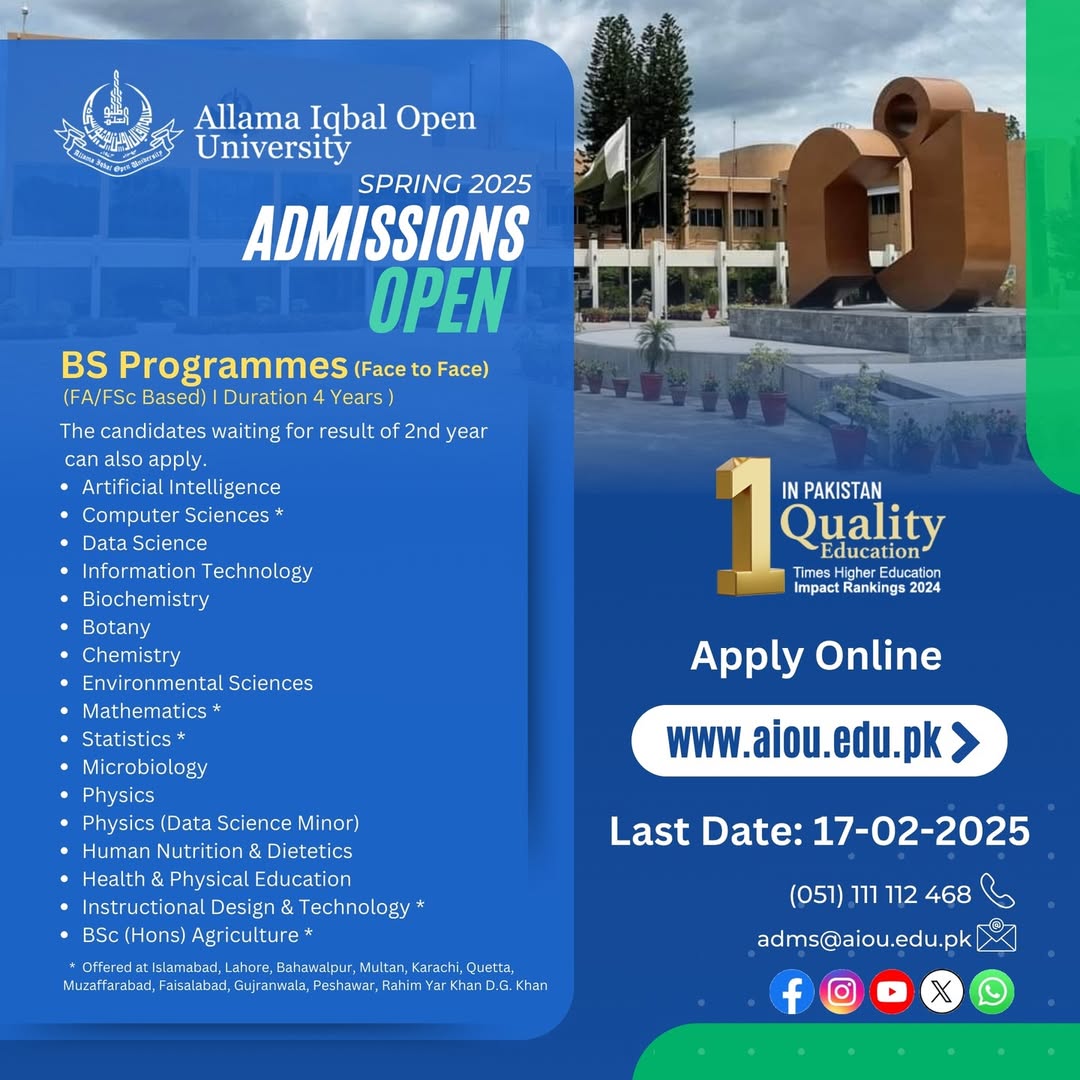 AIOU Admissions Open for BS Programs image