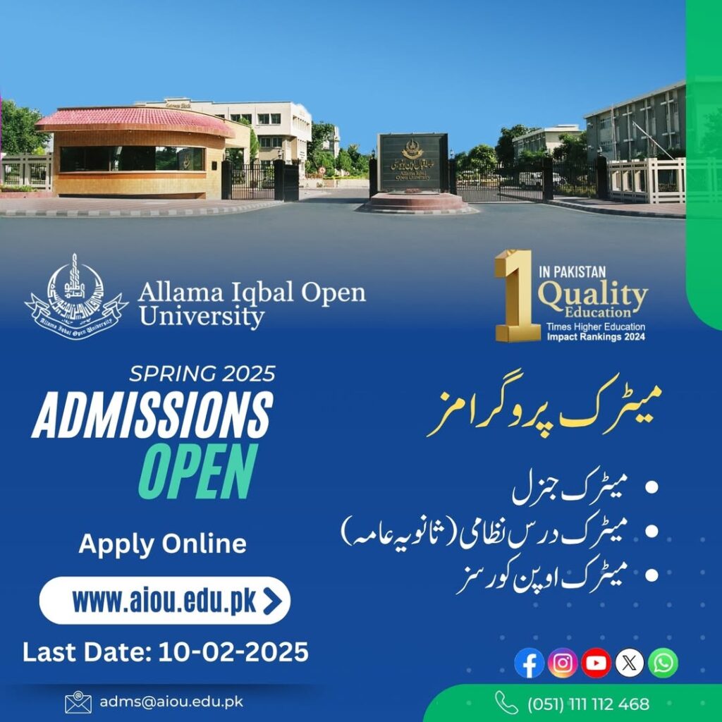 AIOU Admissions Open for Matric Programs IMAGE