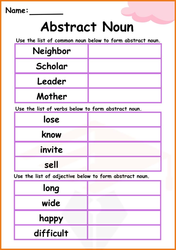 image showing Abstract Noun worksheets 1